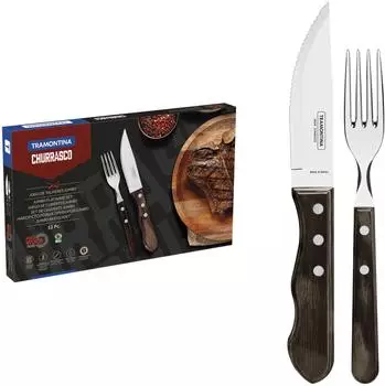 Tramontina Jumbo Steakbesteck-Set 12-teilig, braune Griffe (21199/996)