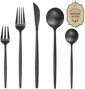 LuxusKollektion Besteckset 30-teilig f&uuml;r 6 Personen, Edelstahl, schwarz matt