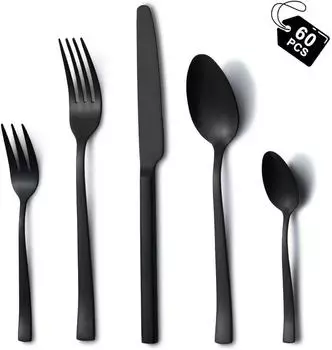 LuxusKollektion Besteckset 60-teilig f&uuml;r 12 Personen, Edelstahl, schwarz, hochglanzpoliert