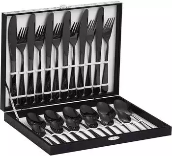 LuxusKollektion Besteck-Set 24-tlg. Edelstahl 18/10, schwarz, 6 Personen