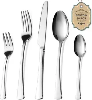 LuxusKollektion Besteckset 30-teilig f&uuml;r 6 Personen, Edelstahl, poliert, sp&uuml;lmaschinenfest