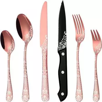 LuxusKollektion Besteck-Set 36-teilig, ros&eacute;gold, Edelstahl, Blumenmuster, f&uuml;r 6 Personen