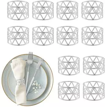 Relaxdays Serviettenringe geometrisch, 12er Set, Metall, silber (10046837_55)