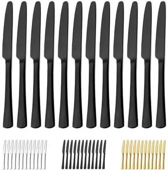 LuxusKollektion Tafelmesser 12er-Set, Edelstahl mattschwarz, Wellenschliff, 23,8cm