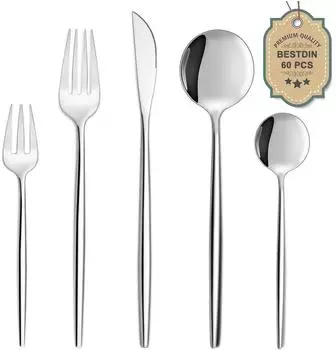 LuxusKollektion Besteckset 60-teilig f&uuml;r 12 Personen, Edelstahl, silber