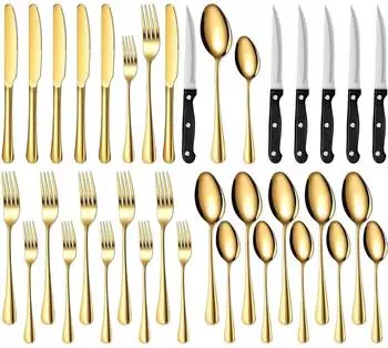 LuxusKollektion Besteck-Set 36-teilig f&uuml;r 6 Personen, Edelstahl, gold, mit Steakmessern