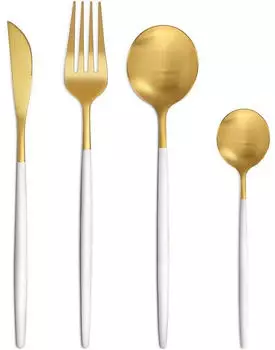 LuxusKollektion Besteck-Set 24-teilig, Edelstahl, wei&szlig;-gold matt