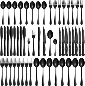 LuxusKollektion Besteck-Set 48-teilig f&uuml;r 8 Personen mit Steakmessern, schwarz (68768)