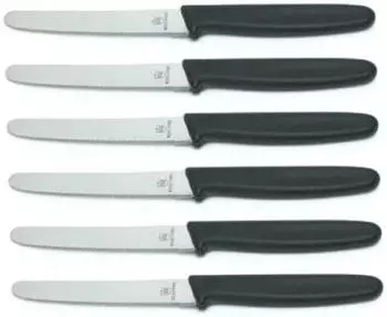 Neustanlo Tafelmesser 6er-Set Edelstahl Wellenschliff schwarzer Kunststoffgriff (10299)