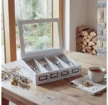 MCW Besteckkiste MCW-C25 Holzbox mit Deckel, Paulownia, 37x33x17cm, wei&szlig; shabby (MCW-C25)