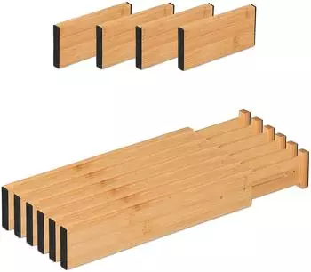 Relaxdays Schubladentrenner 10er-Set, verstellbar 34-44cm, Bambus, natur (10048536)