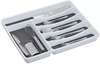 Relaxdays Besteckkasten für Schubladen, Kunststoff, weiß/grau, 2er-Set