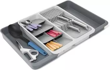 Joseph Joseph DrawerStore ausziehbarer Besteckkasten mit Messer-Organizer, light stone (8500015)