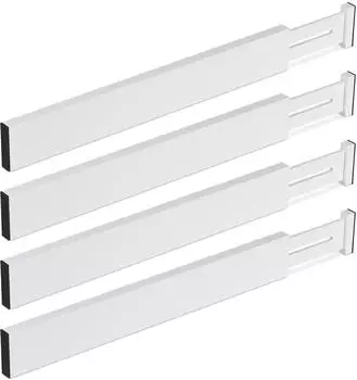Relaxdays Schubladentrenner 4er Set, Bambus/Silikon, weiß, verstellbar 46-56cm (10046306_0)