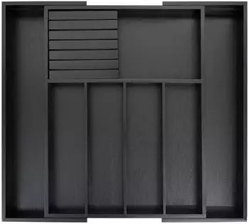 LuxusKollektion Besteckeinsatz erweiterbar 32-55cm mit Messerblock, Bambus, schwarz