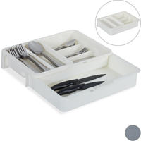 Relaxdays - Besteckkasten, Ausziehbar, 7 F&auml;cher, F&uuml;r Besteck & K&uuml;chenutensilien,
