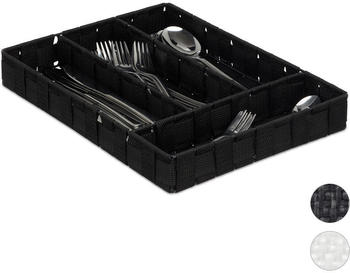 Relaxdays Schubladeneinsatz mit 4 Fächern geflochten H 4,5 x B 26 x T 36 cm schwarz