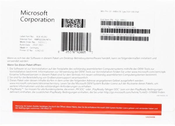 Microsoft Windows 10 Pro 64-bit (DE) (ESD)