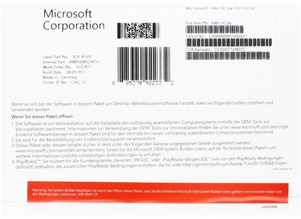 Microsoft Windows 10 Home 64-bit (OEM) (DE) (Box)