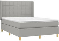 vidaXL Boxspringbett mit Matratze & LED Hellgrau 140x200 cm Stoff