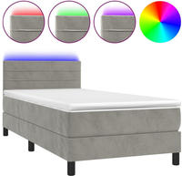 vidaXL Boxspringbett mit Matratze & LED Hellgrau 90x200 cm Samt