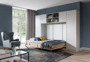 QMM TraumMöbel HB 140x200cm mit Schränken und Aufsatz weiß