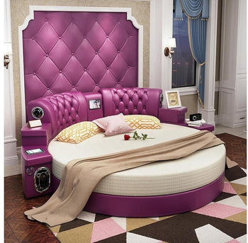 JVmoebel Rundes Bett 200x200cm lila/beige