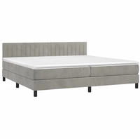 vidaXL Boxspringbett mit Matratze & LED Hellgrau 200x200 cm Samt