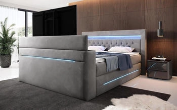 Luxusbetten24 Neptun mit TV-Lift und RGB 160x200cm H4 grau