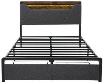 Flieks Polsterbett 140x200cm mit LED / Schublade grau