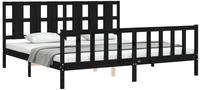 vidaXL Massivholzbett mit Kopfteil Schwarz 200x200 cm
