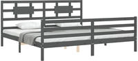 vidaXL Massivholzbett mit Kopfteil Grau 200x200 cm
