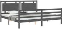 vidaXL Massivholzbett mit Kopfteil Grau 200x200 cm