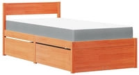 vidaXL Bett mit Schubladen und Matratze Wachsbraun 100x200 Massivholz