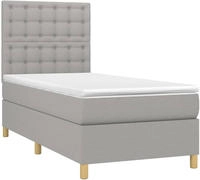 vidaXL Boxspringbett mit Matratze & LED Hellgrau 100x200 cm Stoff