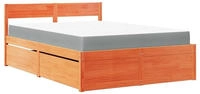 vidaXL Bett mit Schubladen und Matratze Wachsbraun 120x200 Massivholz