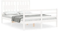 vidaXL Massivholzbett mit Kopfteil Wei&szlig; 140x190 cm