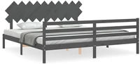 vidaXL Massivholzbett mit Kopfteil Grau 200x200 cm