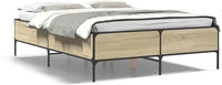 vidaXL Bettgestell Sonoma-Eiche 135x190 cm Holzwerkstoff und Metall