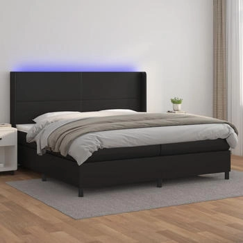 vidaXL Boxspringbett mit Matratze & LED Schwarz 200x200 cm Kunstleder (3139283)