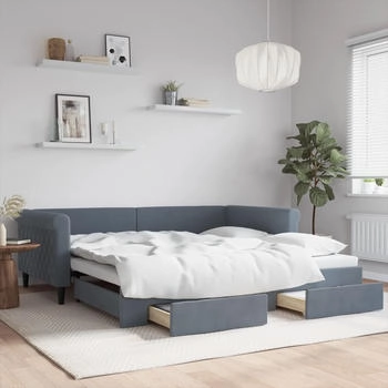 vidaXL Tagesbett Ausziehbar Mit Schubladen Samt Dunkelgrau 100 x 200 cm (3197779)