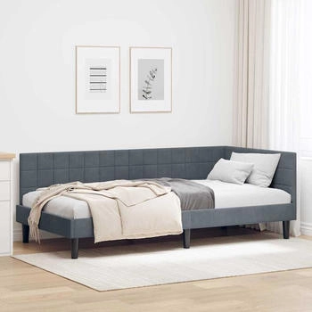 vidaXL Eckbettgestell mit Kopfteil Dunkelgrau 90 x 190 cm Samt (42016419)