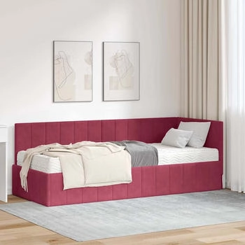 vidaXL Eckbettgestell mit Matratze Weinrot 80 x 200 cm Samt (3393842)