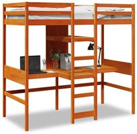 vidaXL Hochbett ohne Matratze Wachsbraun 80x200 cm Massivholz Kiefer