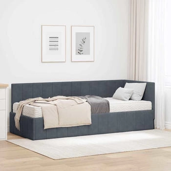 vidaXL Eckbettgestell mit Matratze Dunkelgrau 80 x 200 cm Samt (3393839)