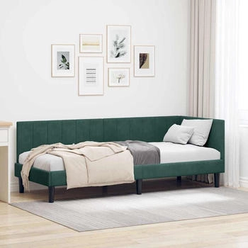 vidaXL Eckbettgestell mit Kopfteil Dunkelgr&uuml;n 80 x 200 cm Samt (42016330)