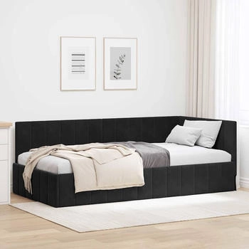 vidaXL Eckbettgestell mit Kopfteil Schwarz 90 x 190 cm Samt (42016302)