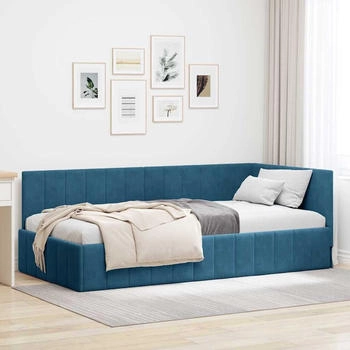 vidaXL Eckbettgestell mit Kopfteil Blau 100 x 200 cm Samt (42016316)