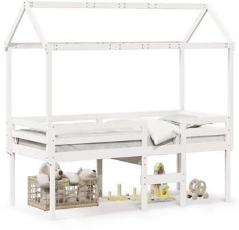 vidaXL Hochbett mit Dach Weiß 75x190 cm Massivholz Kiefer (3282142)