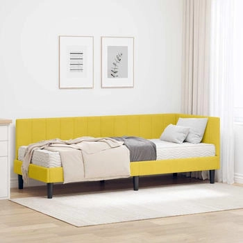 vidaXL Eckbettgestell mit Matratze mit Kopfteil Gelb 80 x 200 cm Samt (3393884)